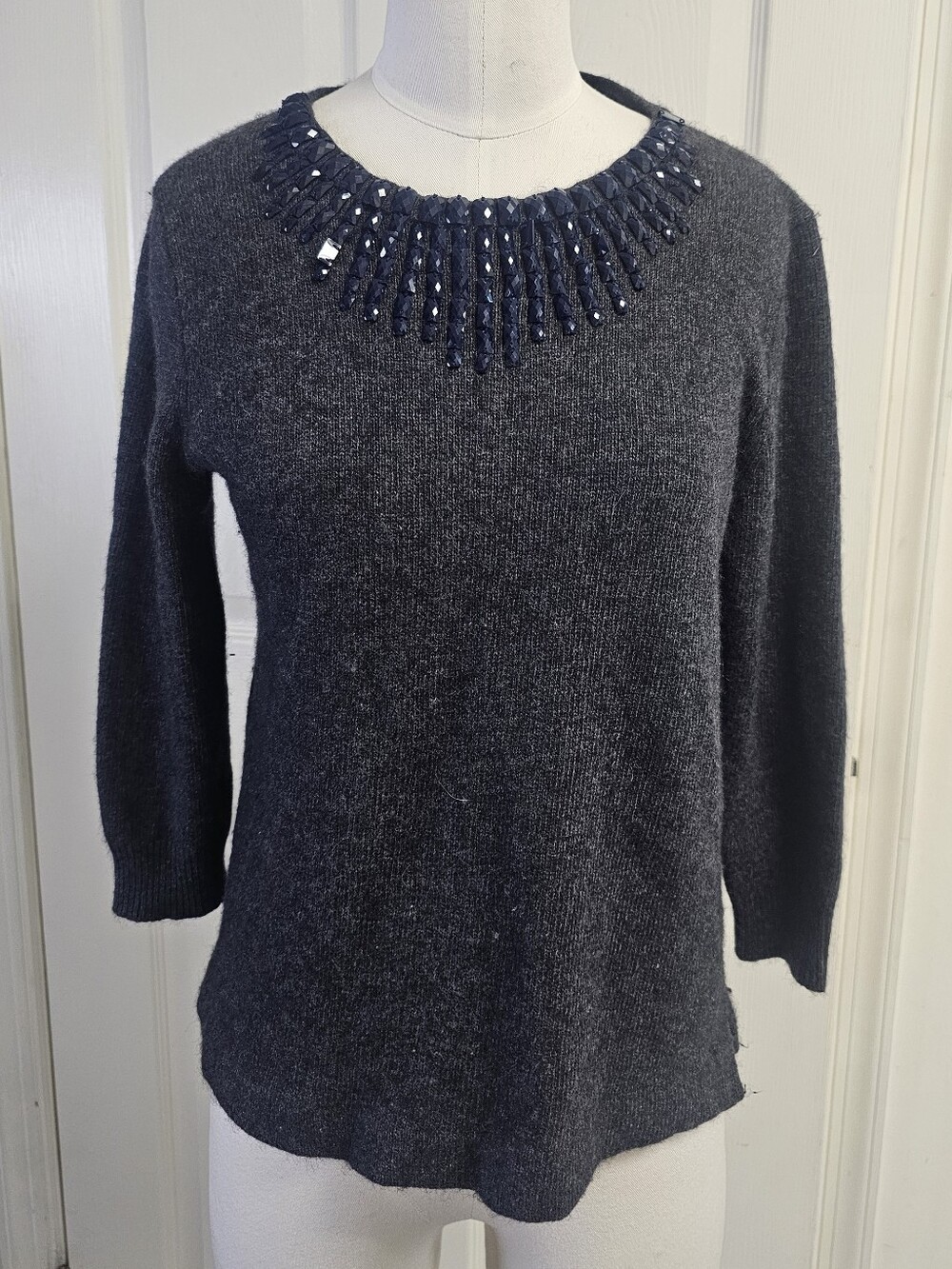 J.Crew Jeweled Starburst Embellished Sweater Charcoal Gray Wool Blend Size S